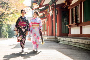 Japanese women with kimono walking in Tokyo